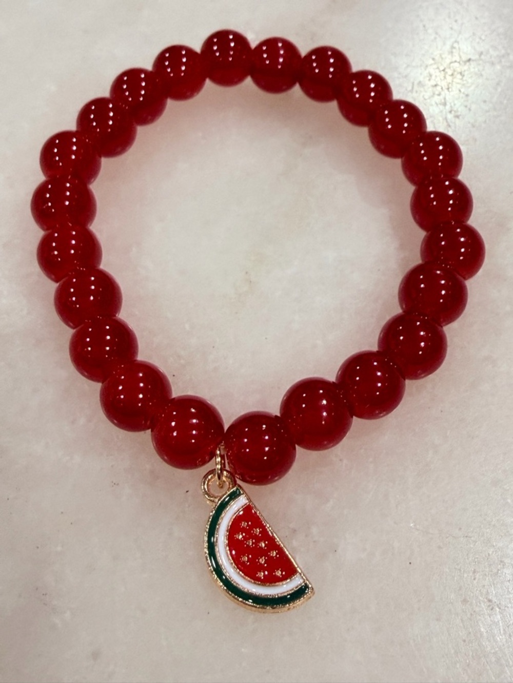 Red Beaded Bracelet with Watermelon Charm